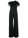 16arlington Taree Black Feather-trimmed Jumpsuit In Black