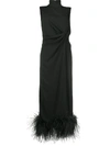 16arlington Maika Feather-embellished Sleeveless Gown In Black