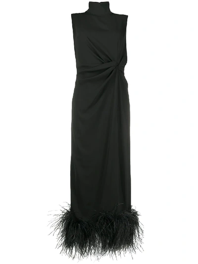 16arlington Maika Feather-embellished Sleeveless Gown In Black