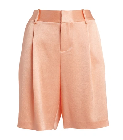 Alice And Olivia Eric High Waist Satin Bermuda Shorts In Light Peach