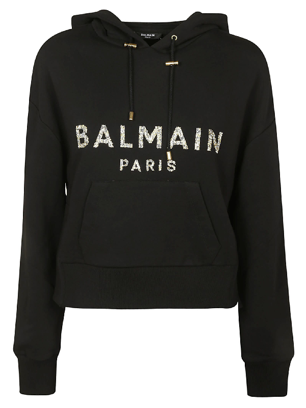 Balmain Paris Logo Hoodie In Black | ModeSens