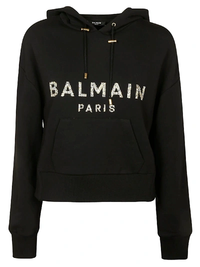 Balmain Paris Logo Hoodie In Black