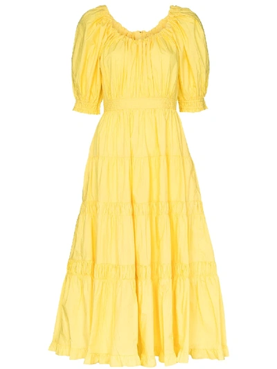 Ulla Johnson Colette Puff Sleeve Flared Dress In Yellow