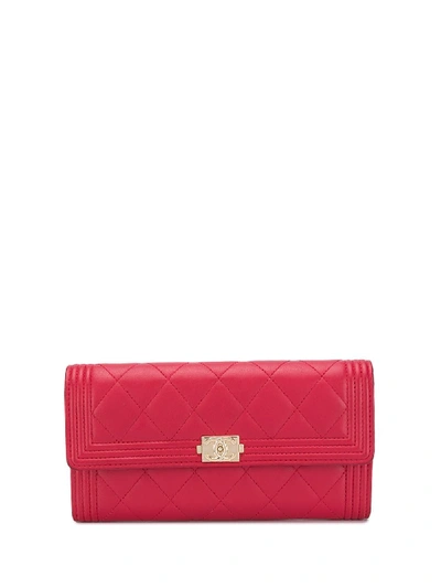 Pre-owned Chanel Quilted Cc Wallet In Red