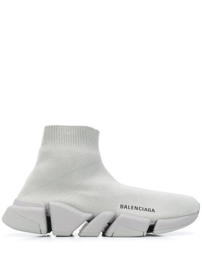 Balenciaga Speed 2.0 Ribbed Stretch-knit High-top Sneakers In Grey