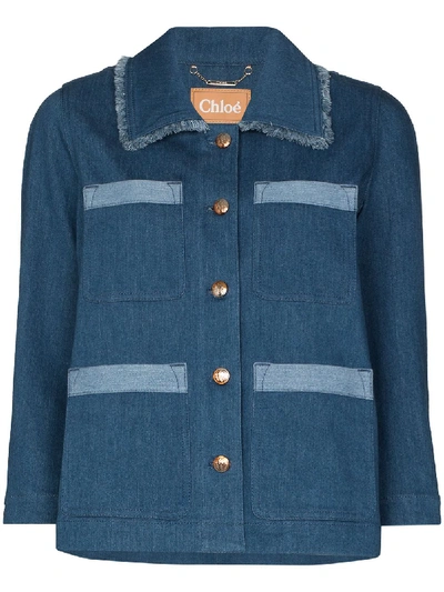 Chloé Button-up Frayed Denim Jacket In Blue