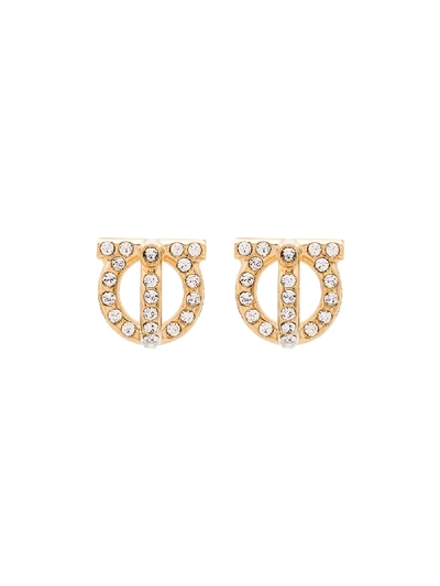 Ferragamo Gancini Crystal-embellished Earrings In Gold