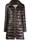Herno Quitled Zipped Coat In Brown