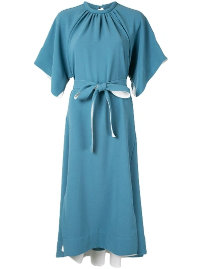 Eudon Choi Ruched Tie Waist Dress In Blue