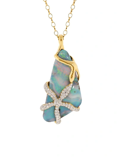 Monica Rich Kosann Opal And Diamond Star Fish Pendant Necklace - Atterley In Gold