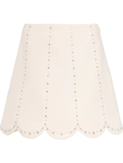 Miu Miu Embellished Scallop-hem Skirt In White