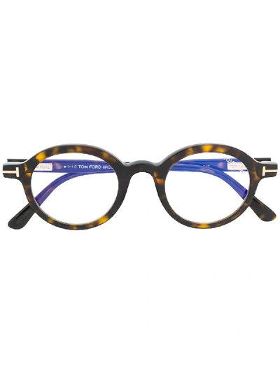 Tom Ford Round Tortoiseshell-effect Glasses In Brown