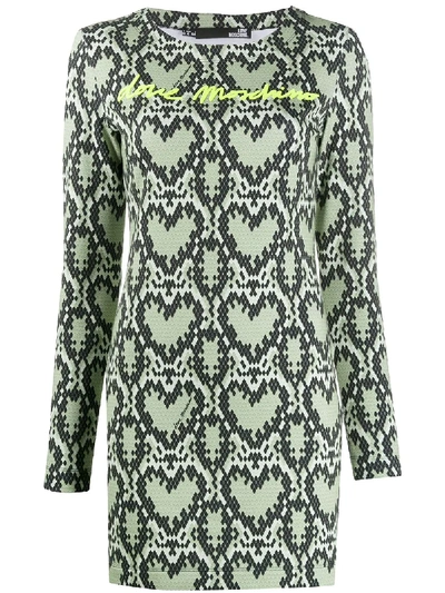 Love Moschino Heart Logo Print Fitted Dress In Green