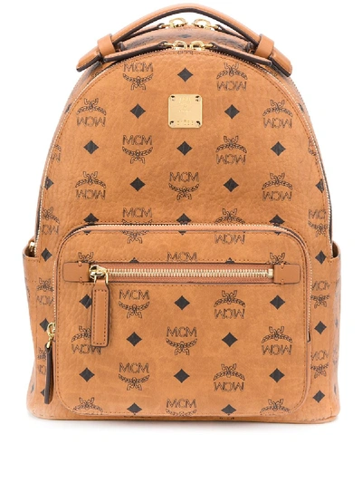 Mcm Stark Visetos-print Backpack In Brown