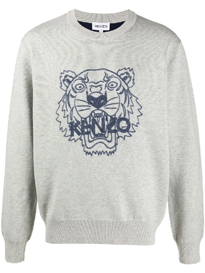 Kenzo Logo-tiger Wool And Cotton Jumper In Grey