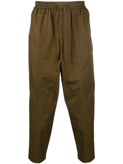 Jil Sander Drawstring-waist Cropped Cotton Trousers In Brown