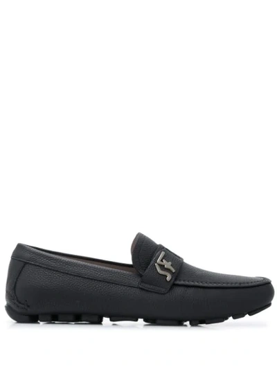 Ferragamo Signature Driver Logo Plaque Loafers In Black