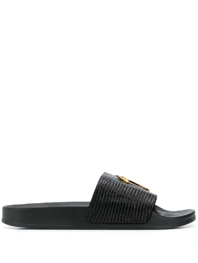 Giuseppe Zanotti Logo Embossed Slide Sandals In Black