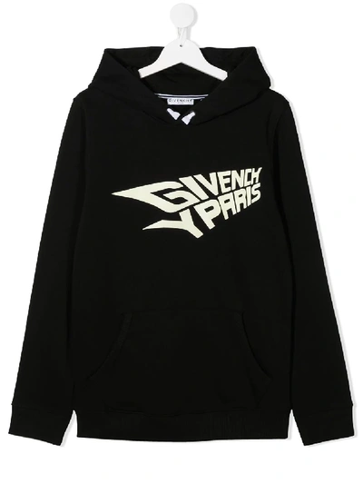 Givenchy Kids' Graphic-print Long-sleeved Hoodie In Black