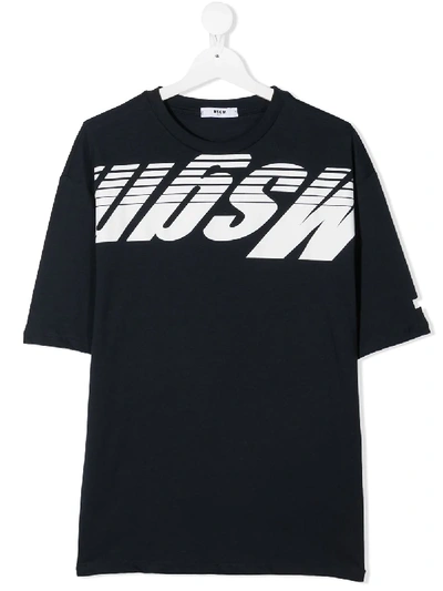 Msgm Teen Logo Print T-shirt In Blue