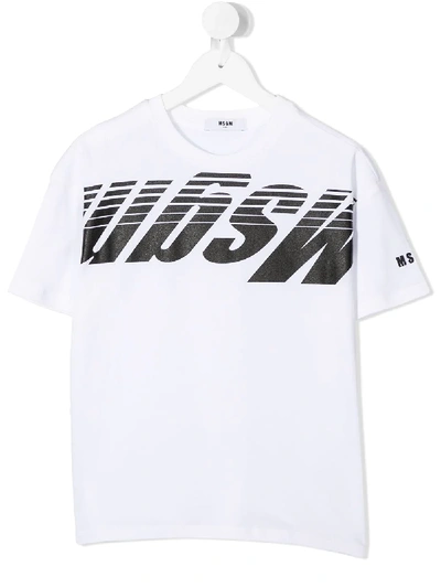 Msgm Kids' Logo Print T-shirt In White