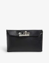 ALEXANDER MCQUEEN FOUR-RING SKULL-EMBELLISHED LEATHER POUCH,R02725811