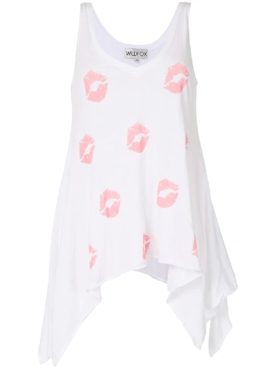 Wildfox Lip Print Longline Tank Top In White