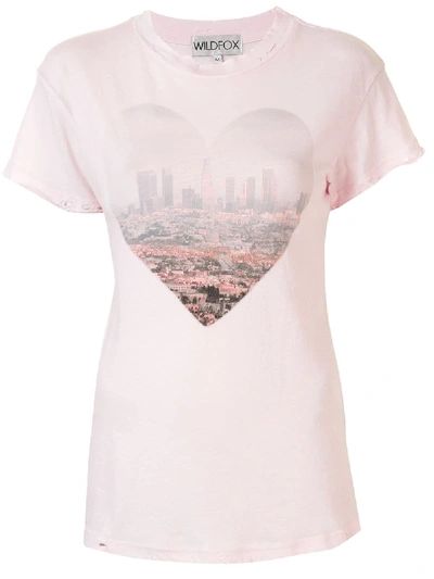 Wildfox City Heart Print T-shirt In Pink