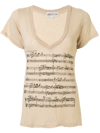 Wildfox Sheet Music Print T-shirt In Do Not Use - Beige