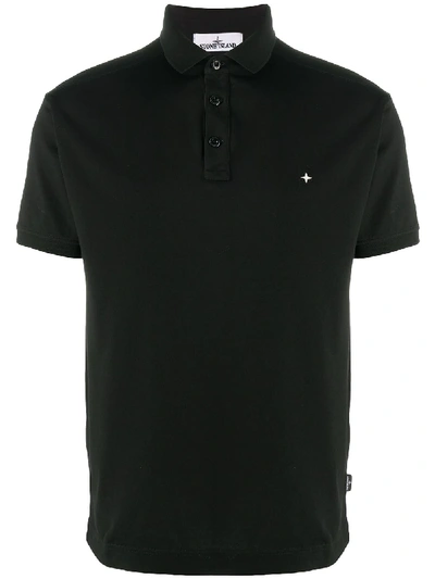 Stone Island Embroidered Logo Polo Shirt In Black