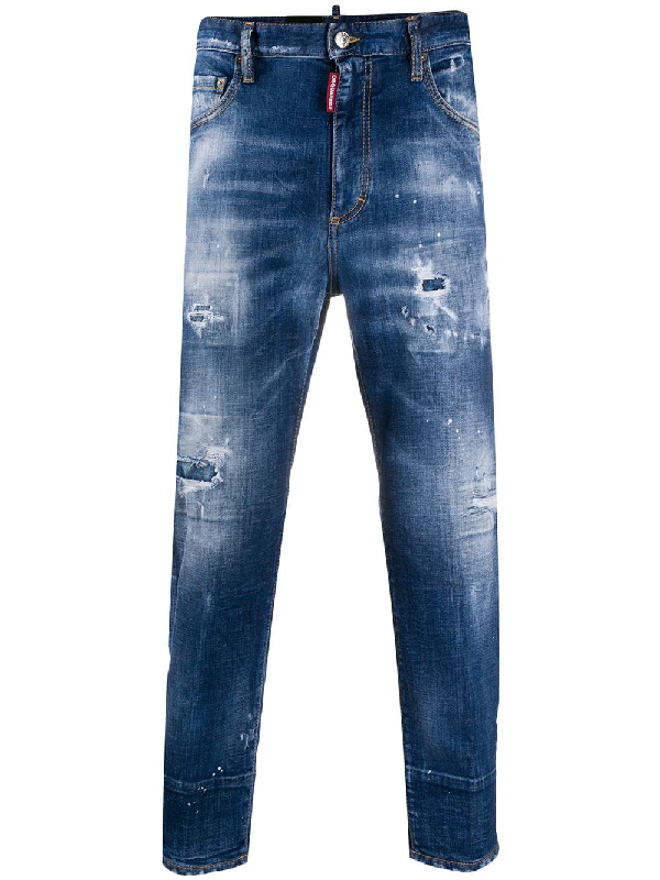 Dsquared2 Ripped Paintsplatter Skinny Jeans In Blue ModeSens