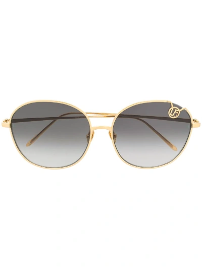 Linda Farrow Round-frame Logo Sunglasses In 金色