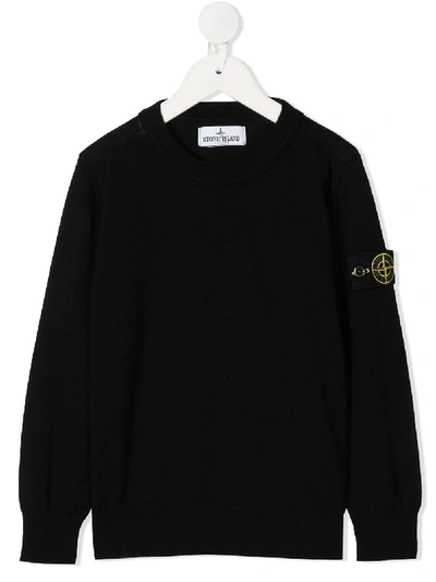 Stone Island Kids' Compass-patch Roll-neck Jumper In Nero