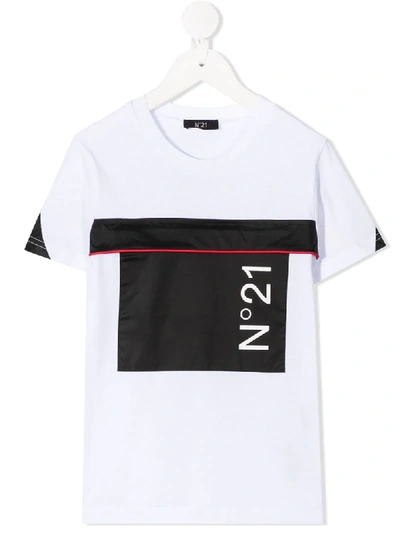 N°21 Kids' Cotton Jersey T-shirt W/ Nylon Insert In Bianco