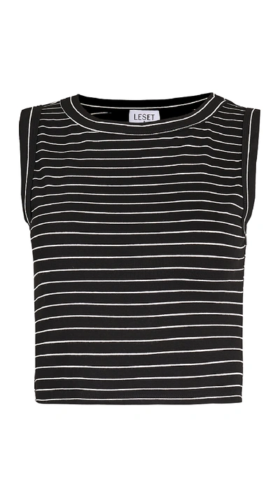 Leset Amber Crew Top In Black/off White