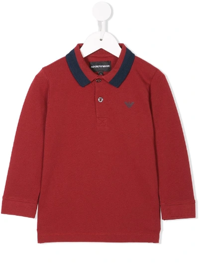 Emporio Armani Kids' Contrasting Collar Polo Shirt In Red