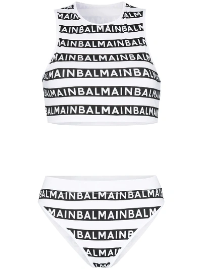Balmain Logo Stripe Bikini In Black