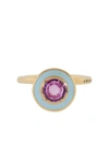 SELIM MOUZANNAR 18KT ROSE GOLD, PINK SAPPHIRE AND LIGHT BLUE ENAMEL ROUND RING