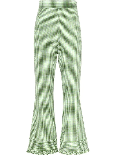 Miu Miu Flared Gingham Trousers In Green