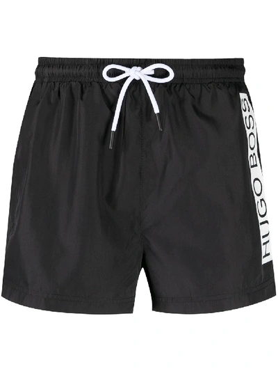 Hugo Boss Logo Stripe Swim Shorts In Black