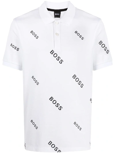 Hugo Boss Monogram Polo Shirt In White