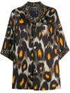 R13 Pajama Top In Grey/orange Leopard