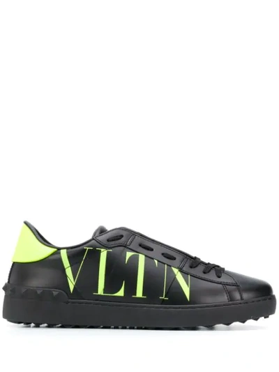 Valentino Garavani Open Leather Sneakers W/logo In Black