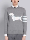 THOM BROWNE THOM BROWNE LIGHT GREY COTTON CREPE BUFFALO CHECK JACQUARD HECTOR ICON CREWNECK 4-BAR PULLOVER,MKA303A0021914776678