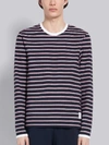 THOM BROWNE THOM BROWNE NAVY COTTON HAIRLINE STRIPE LONG SLEEVE RINGER T-SHIRT,MJS085A0676714777086