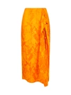 Attico Tie-detailed Draped Satin-jacquard Midi Skirt In Orange