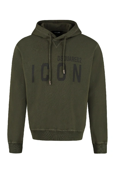 Dsquared2 Printed Icon Logo Cotton Jersey Hoodie In Army Green,black