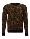 Saint Laurent Black Jacquard Leopard Crewneck Sweater In Brown
