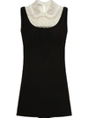 Miu Miu Embellished Organza-detailed Cady Mini Dress In Black