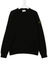 Stone Island Junior Teen Logo Patch Crew Neck Jumper In Black